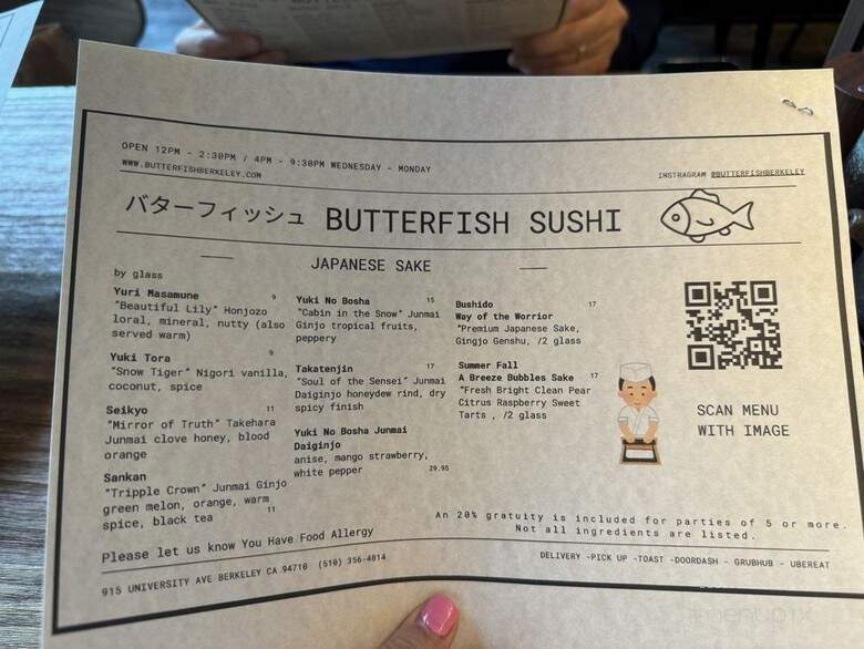 Butterfish Sushi - Berkeley, CA menu_pic