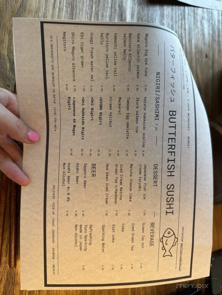 Butterfish Sushi - Berkeley, CA menu_pic