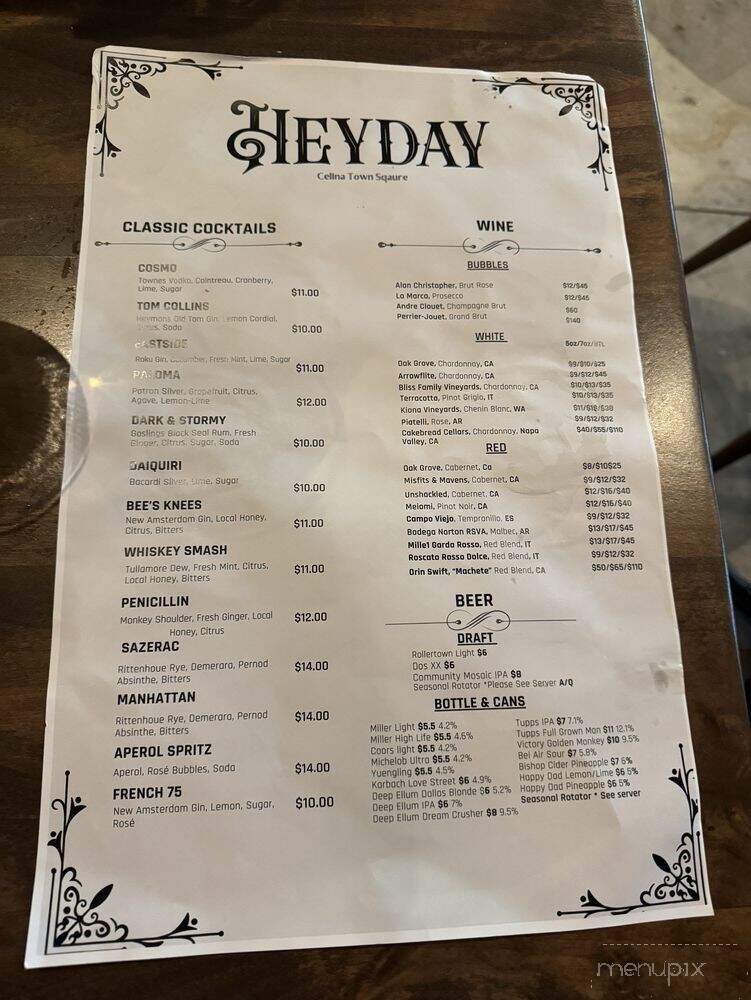 Heyday - Celina, TX menu_pic