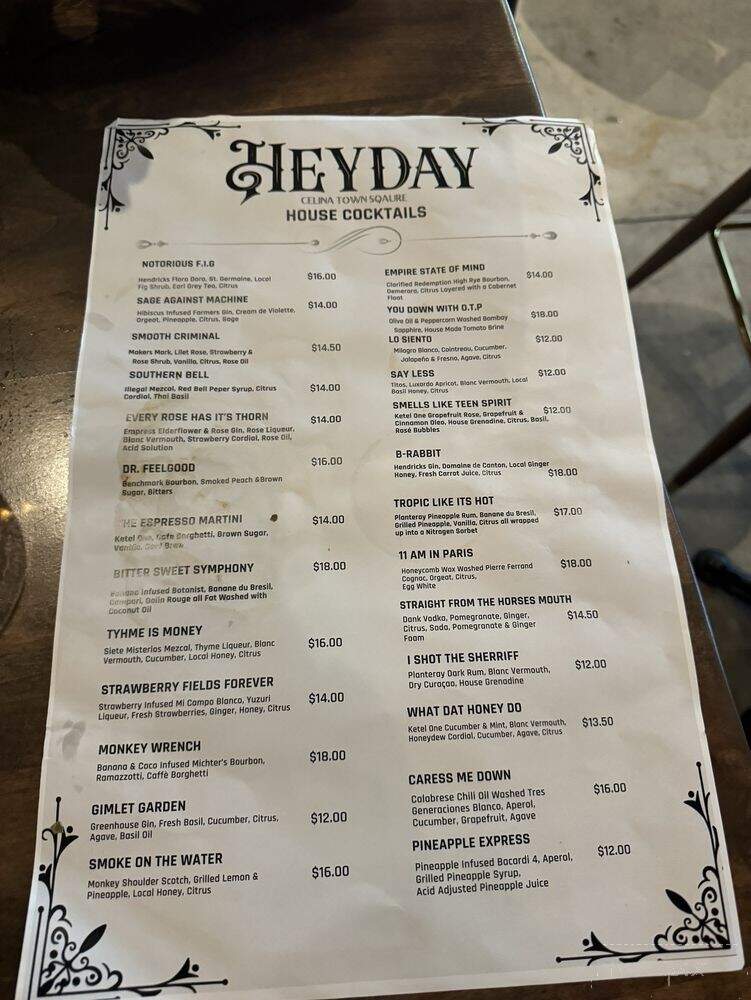Heyday - Celina, TX menu_pic