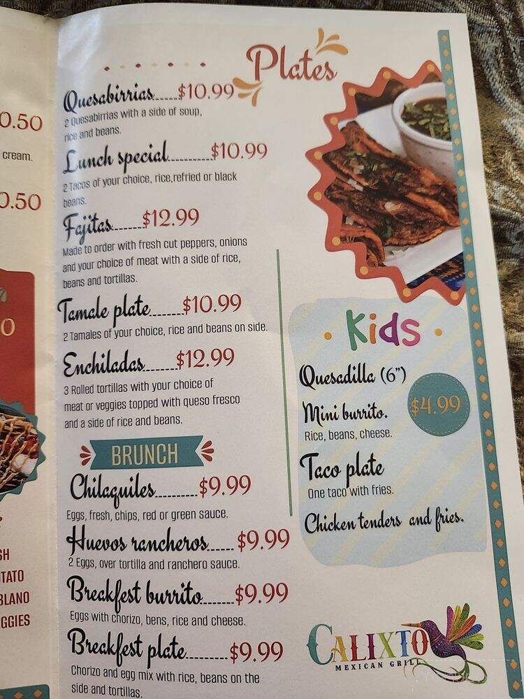 Calixto Mexican Grill - Livonia, MI menu_pic