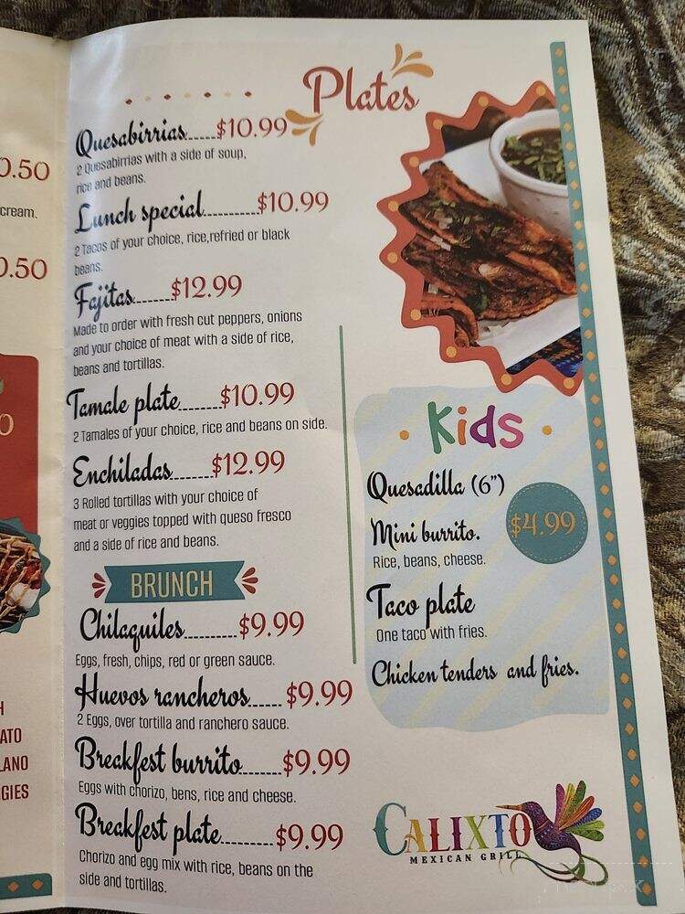Calixto Mexican Grill - Livonia, MI menu_pic