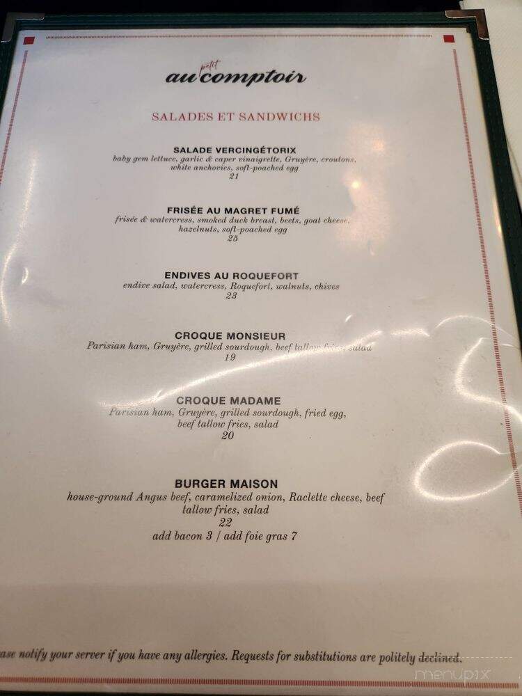Au Petit Comptoir - Vancouver, BC menu_pic
