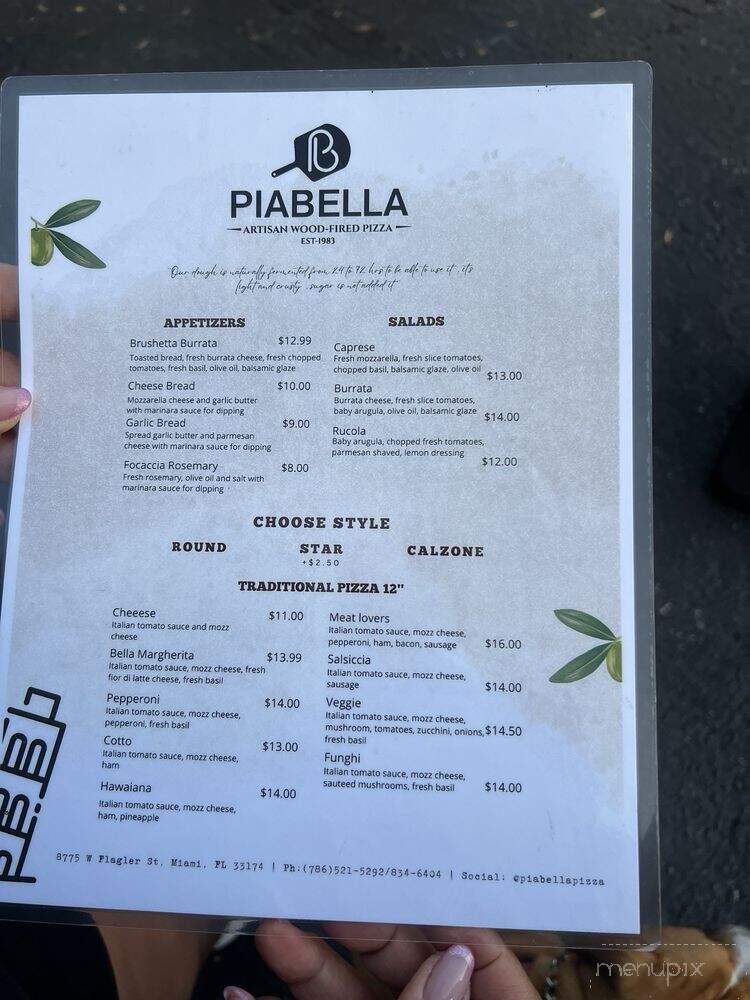 Piabella Pizza - Miami, FL menu_pic