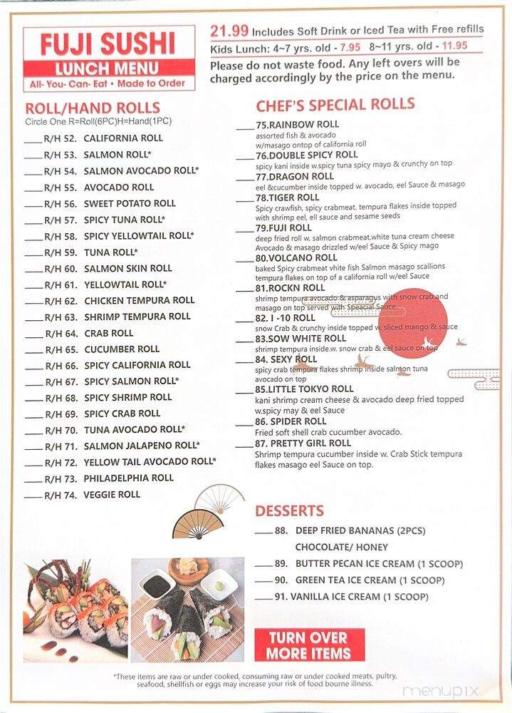 Fuji Sushi Hibachi - Covington, LA menu_pic