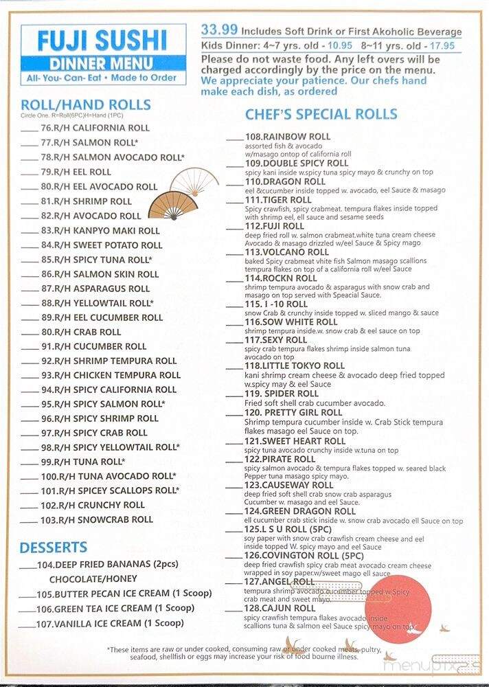 Fuji Sushi Hibachi - Covington, LA menu_pic