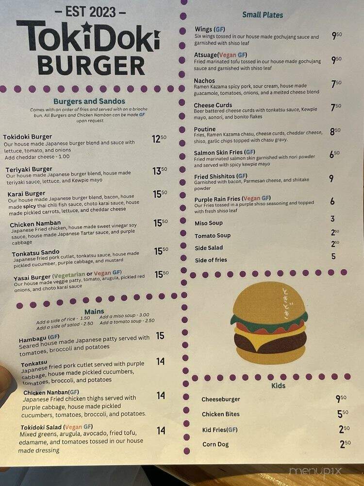 TokiDoki Burger - Minneapolis, MN menu_pic