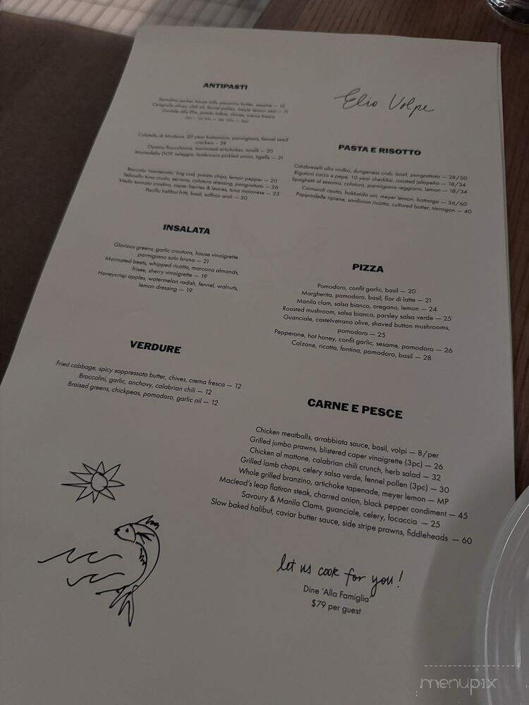 Osteria Elio Volpe - Vancouver, BC menu_pic