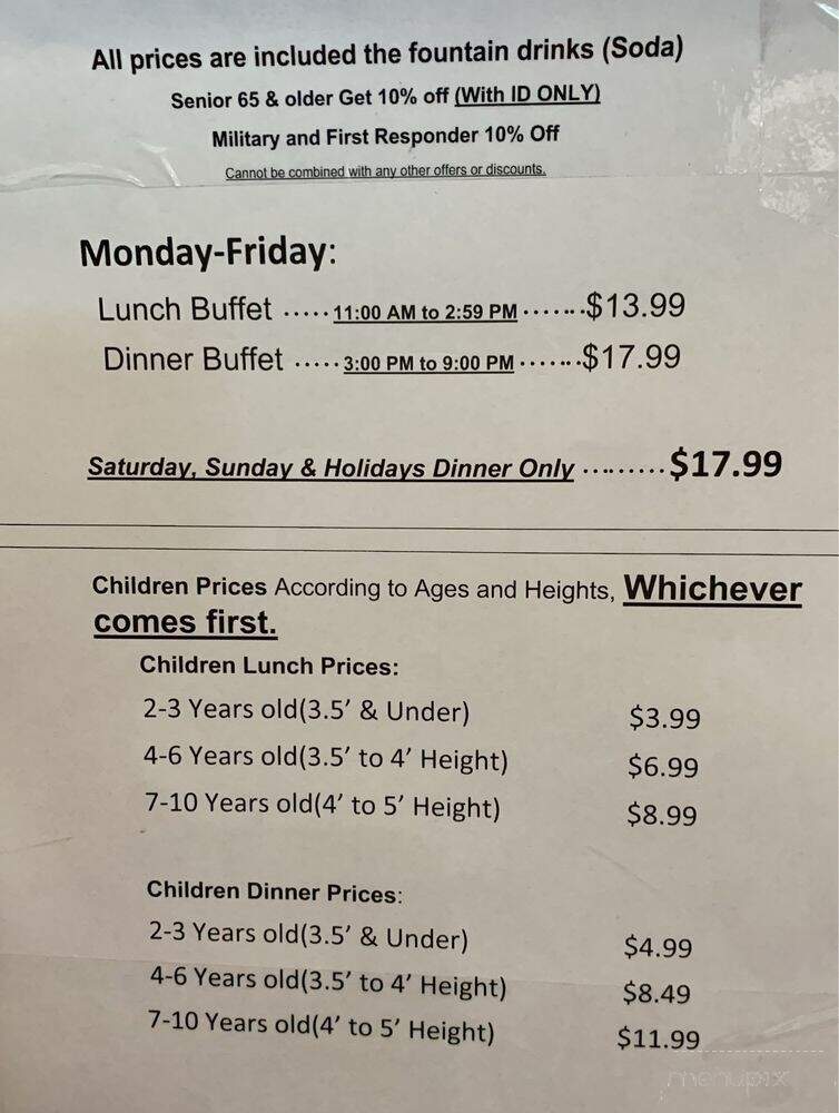 Feast Asian Buffet - Hanover Park, IL menu_pic