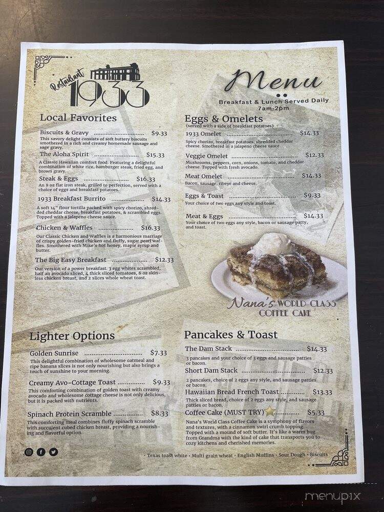 1933 Restaraunt - Boulder City, NV menu_pic