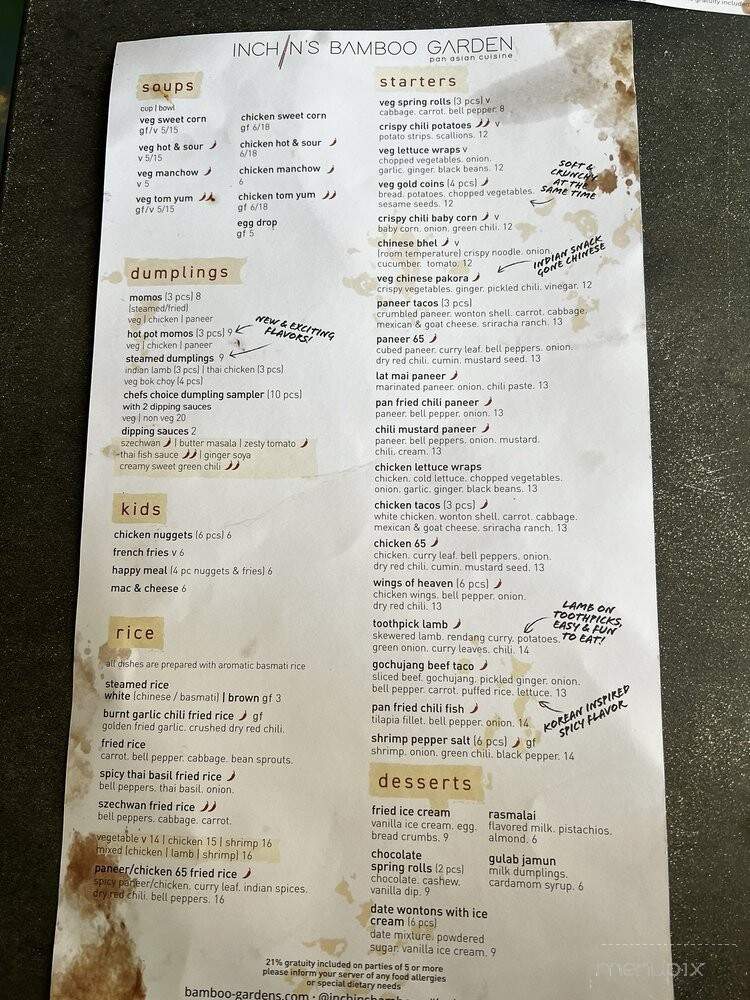 Inchin's Bamboo Garden - Orlando, FL menu_pic