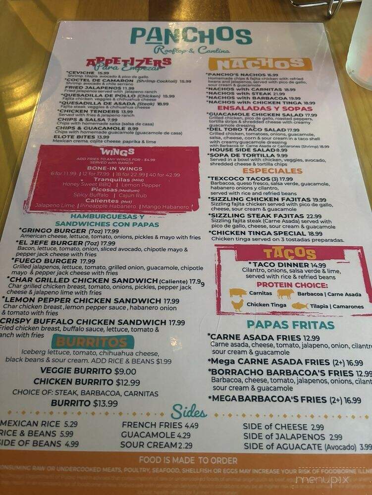 Pancho's Rooftop Cantina - Chicago, IL menu_pic