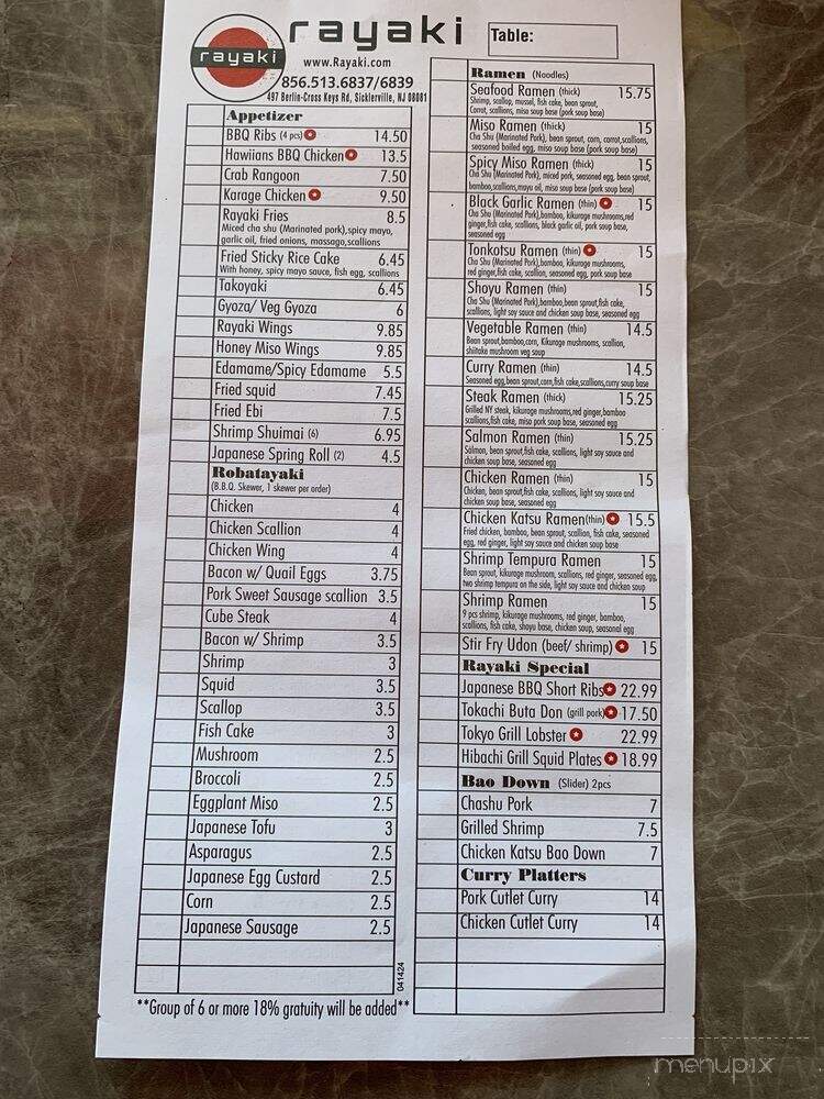 Rayaki Sicklerville - Erial, NJ menu_pic