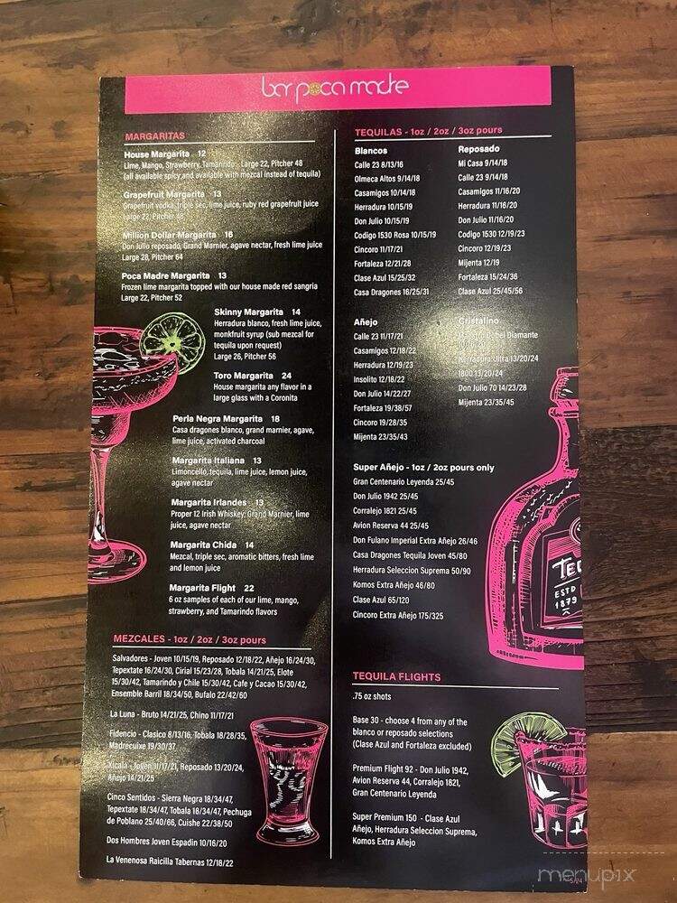 Bar Poca Madre - Burr Ridge, IL menu_pic