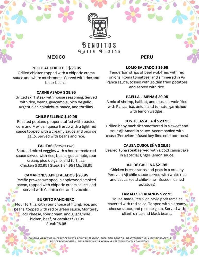 Benditos Latin Fusion - Portland, OR menu_pic