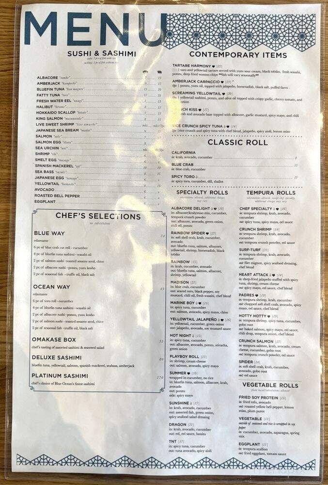 Blue Ocean Sushi & Grill - San Diego, CA menu_pic