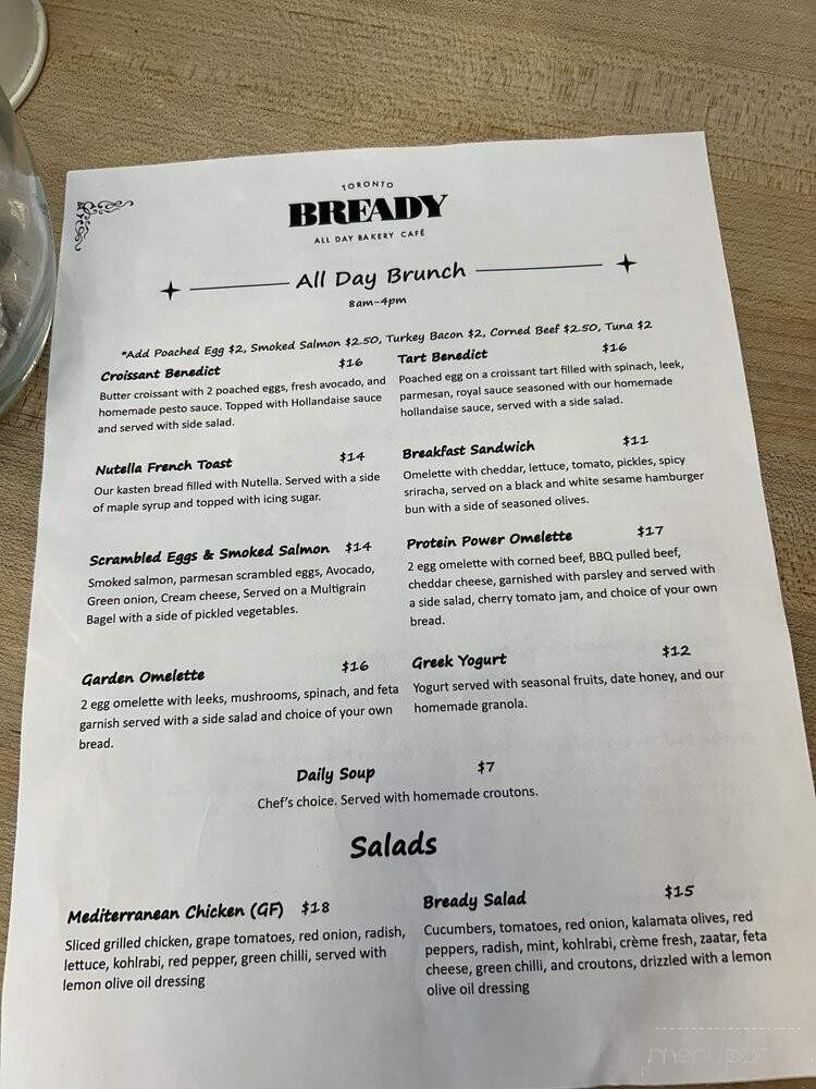 Bready Cafe - Concord, ON menu_pic
