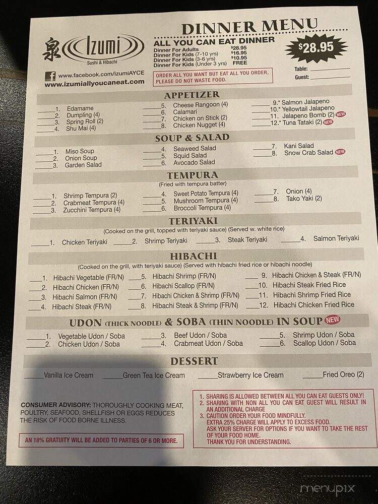 Izumi Sushi & Hibachi - San Antonio, TX menu_pic