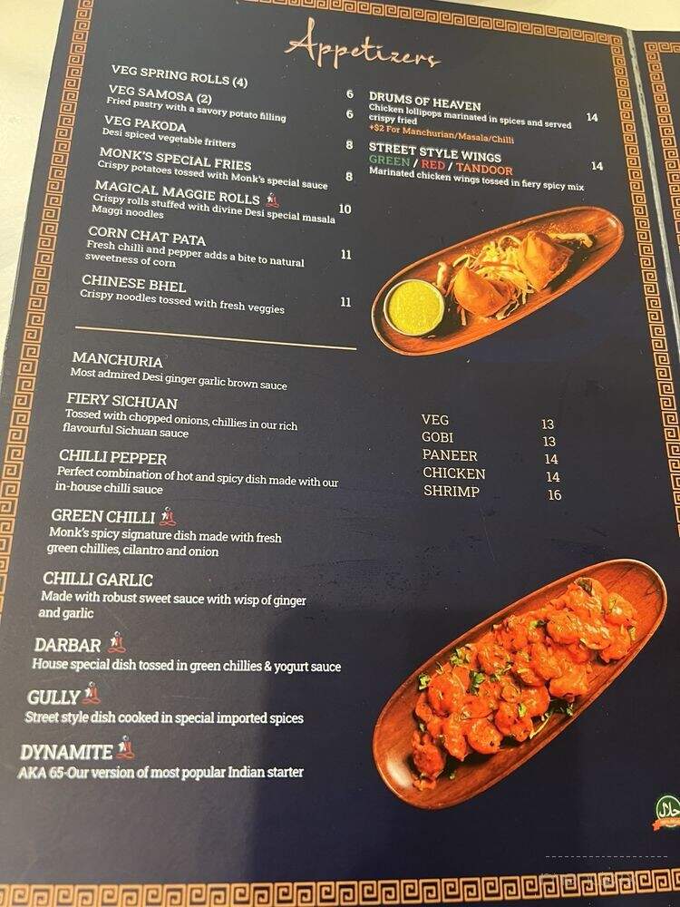 The Monk's Indian Bistro - Richmond, TX menu_pic