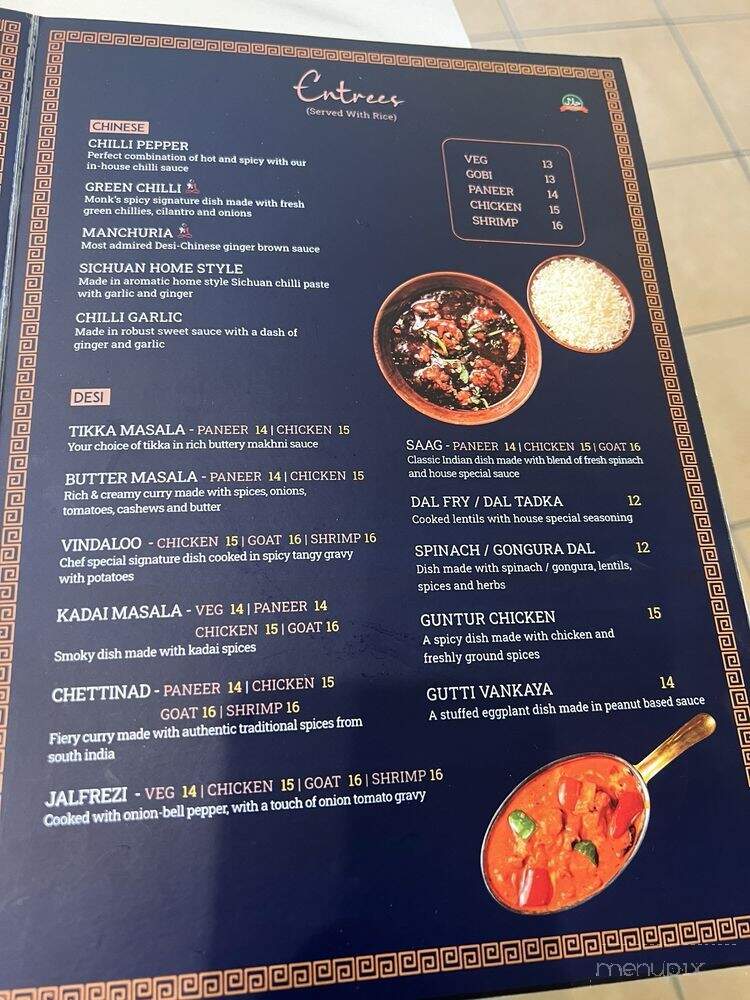 The Monk's Indian Bistro - Richmond, TX menu_pic