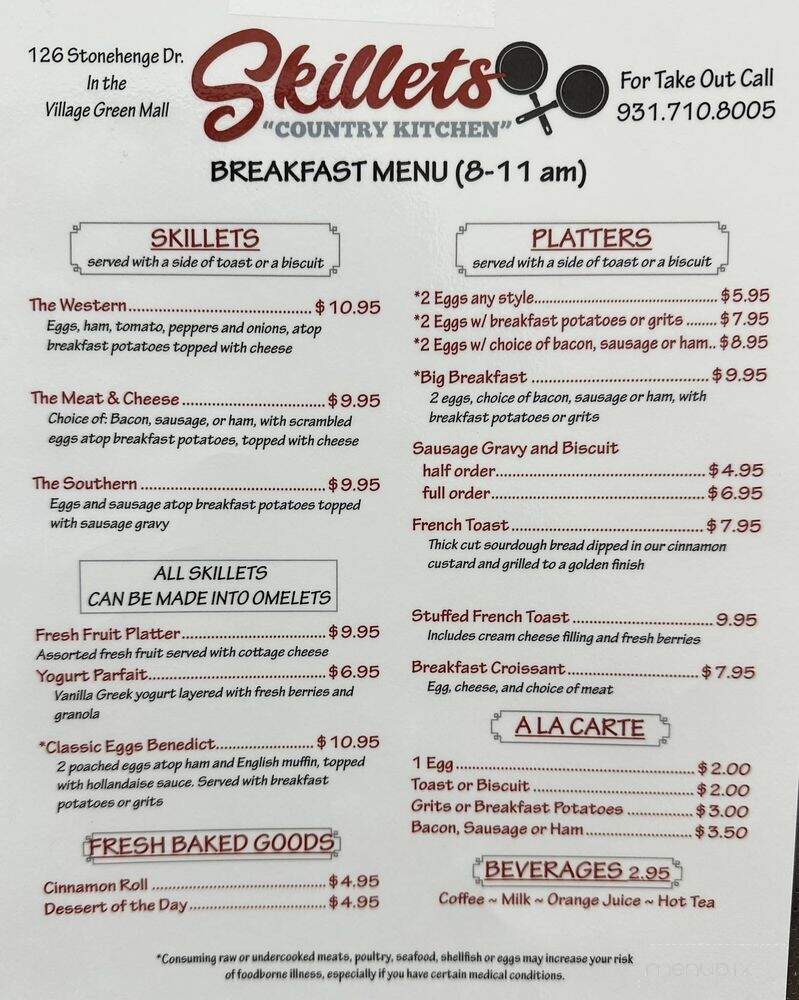Skillets Country Kitchen - Crossville, TN menu_pic