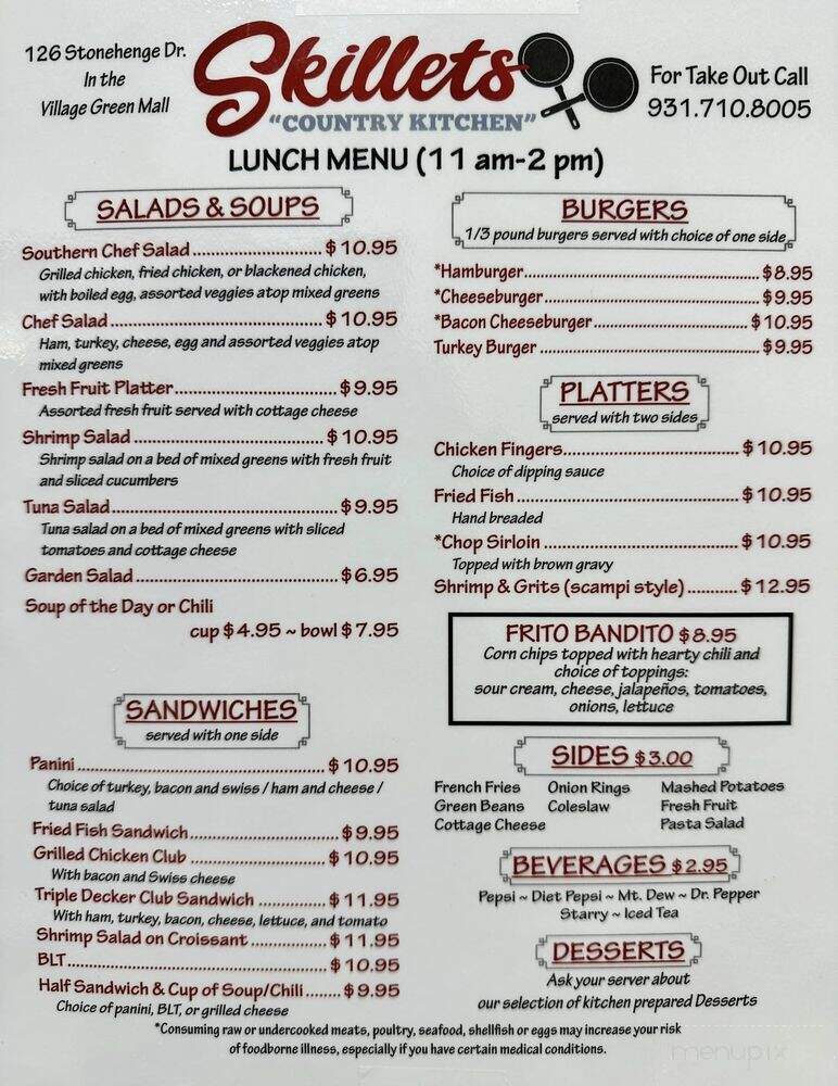Skillets Country Kitchen - Crossville, TN menu_pic