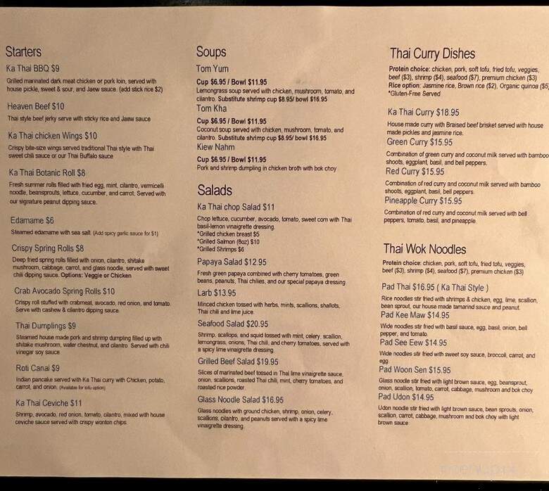 Ka Thai - Dallas, TX menu_pic