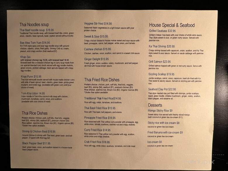 Ka Thai - Dallas, TX menu_pic