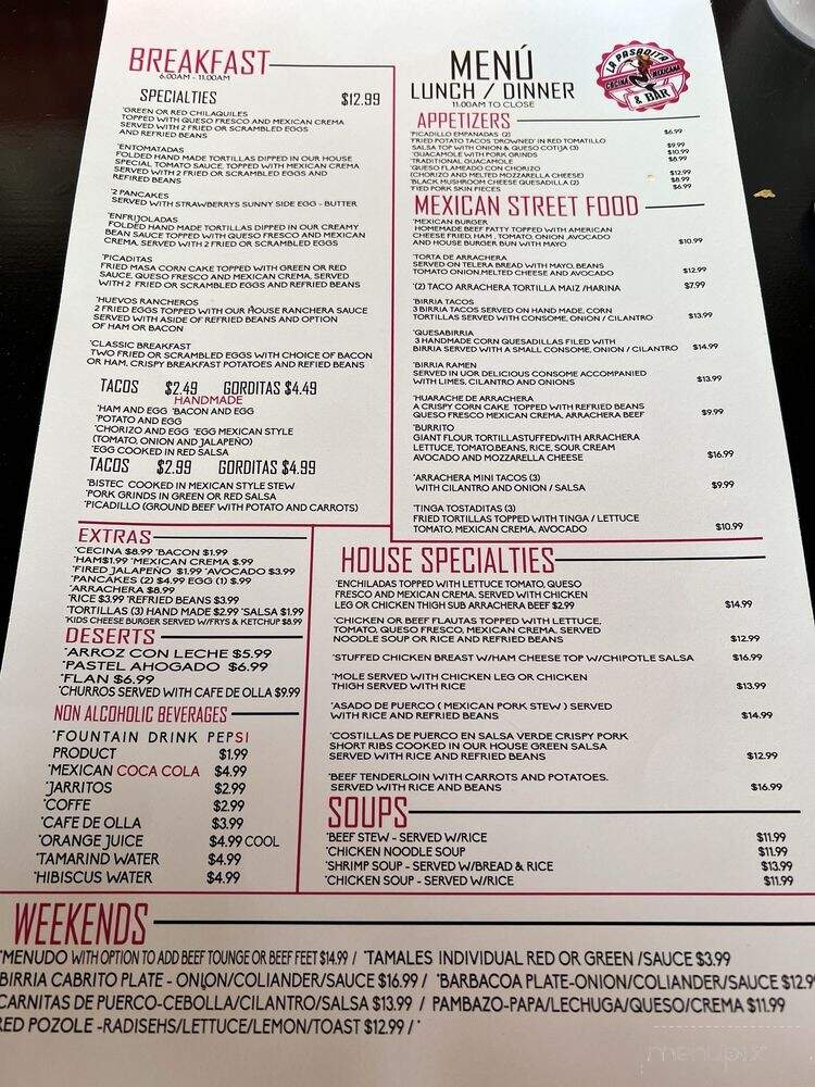 La Pasadita Cocina Mexicana & Bar - Houston, TX menu_pic