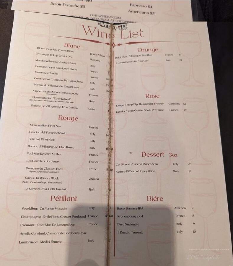 Cote Wine Bar - Bronx, NY menu_pic