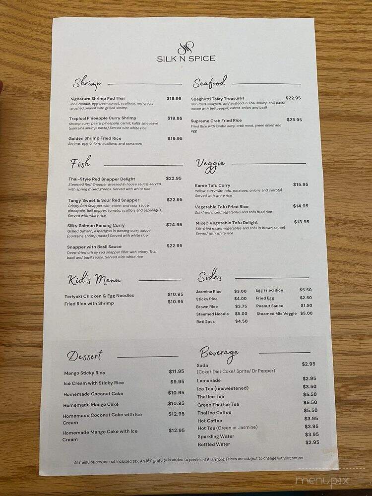 Silk n Spice Thai Cuisine - Cypress, TX menu_pic