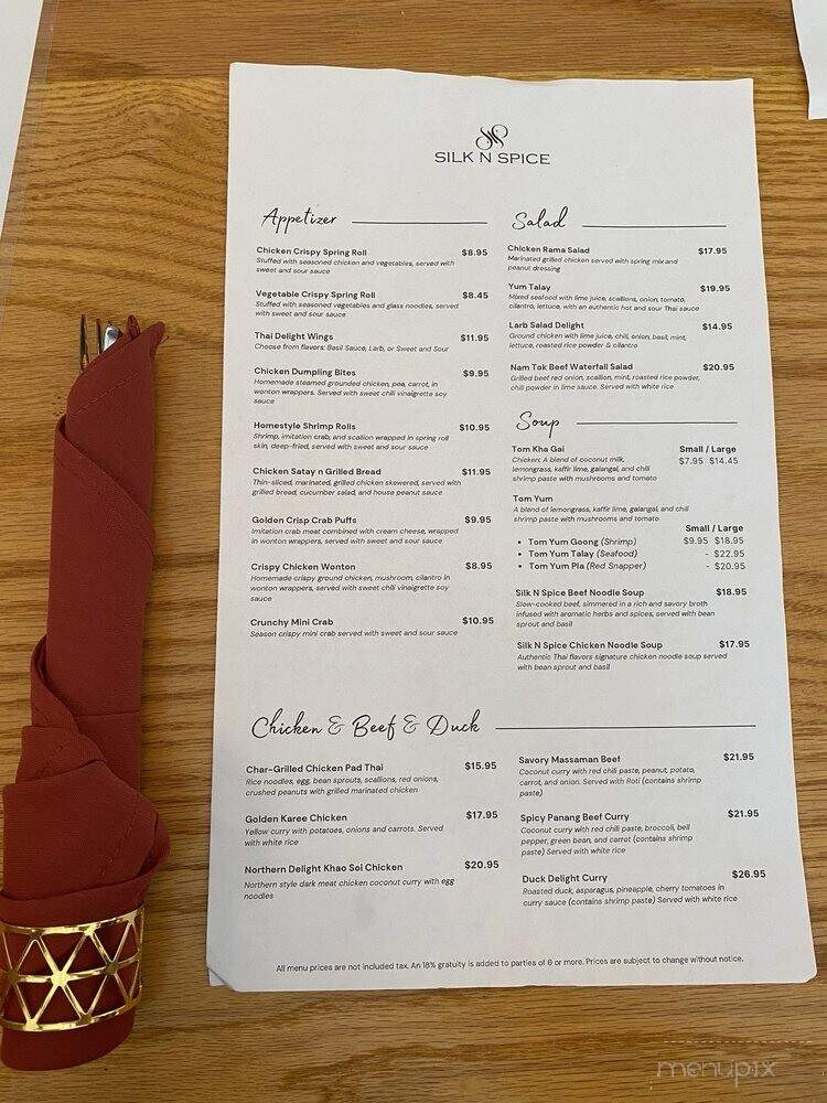 Silk n Spice Thai Cuisine - Cypress, TX menu_pic