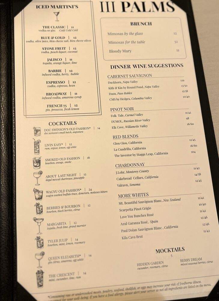 III Palms - Tyler, TX menu_pic