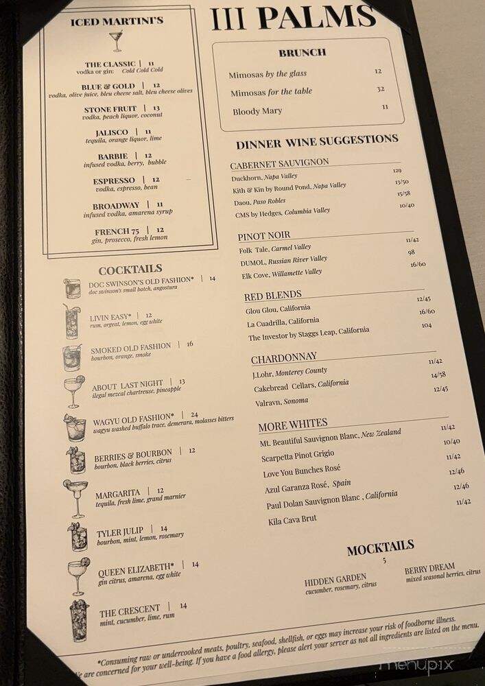 III Palms - Tyler, TX menu_pic