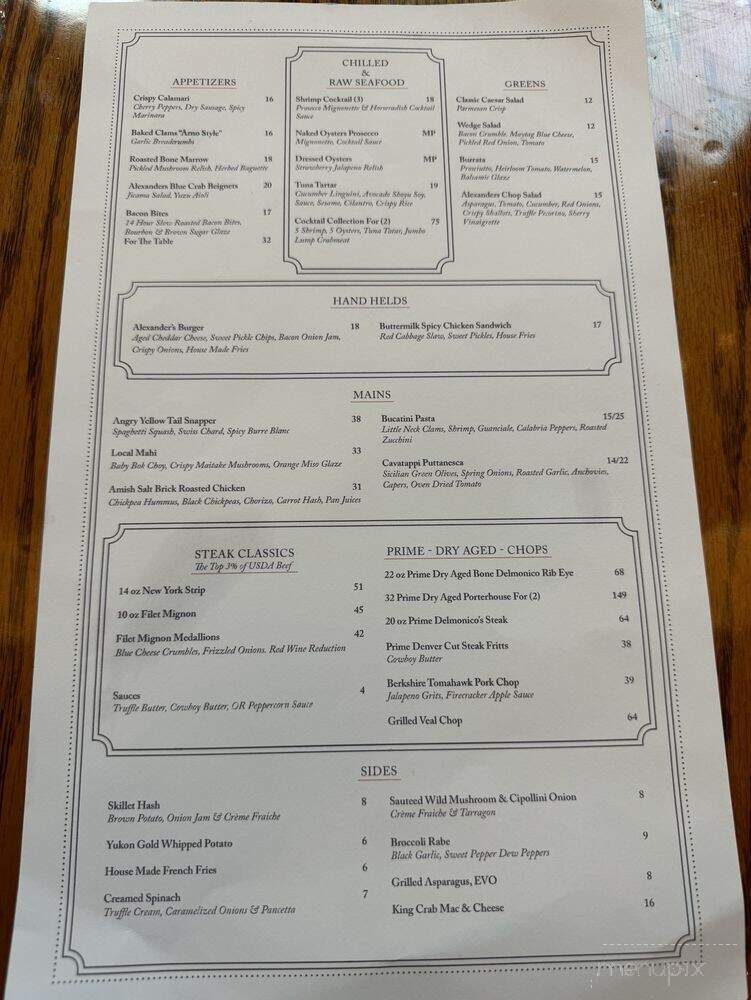 Alexanders - Ormond Beach, FL menu_pic