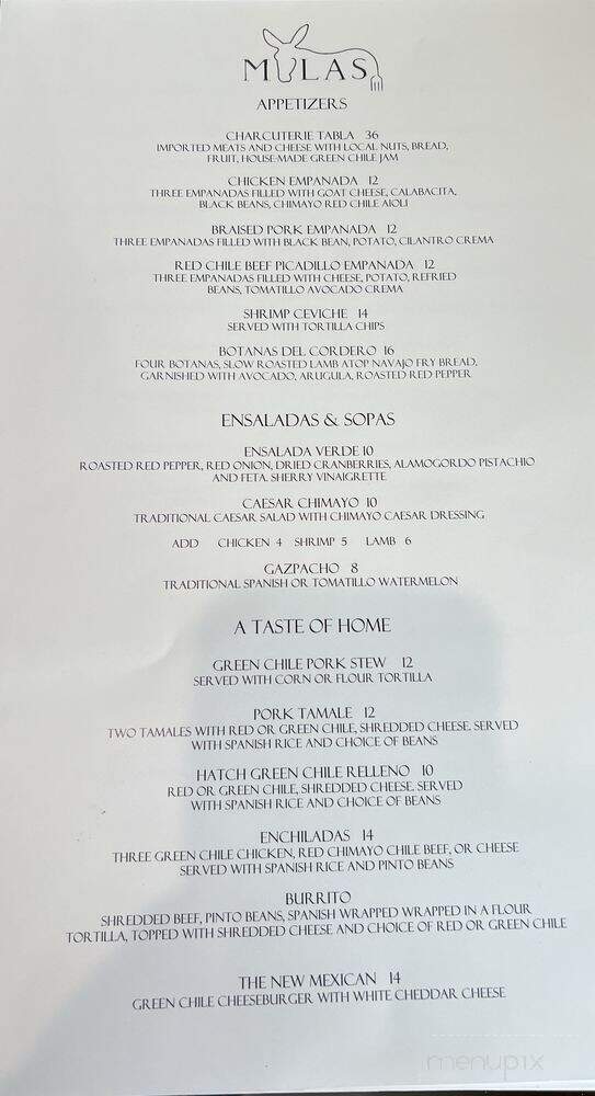 Mulas - Corrales, NM menu_pic