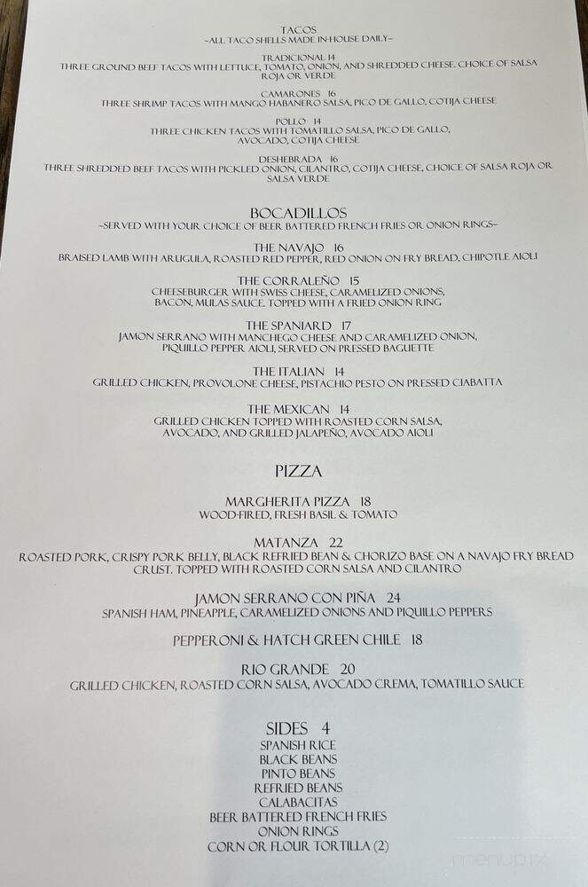 Mulas - Corrales, NM menu_pic