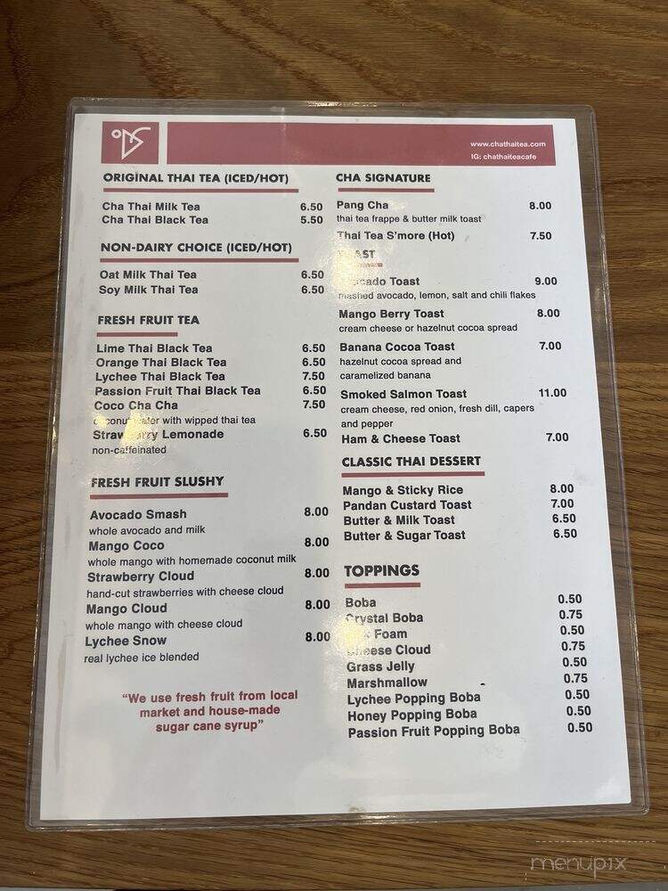 Cha Thai Tea - Berkeley, CA menu_pic
