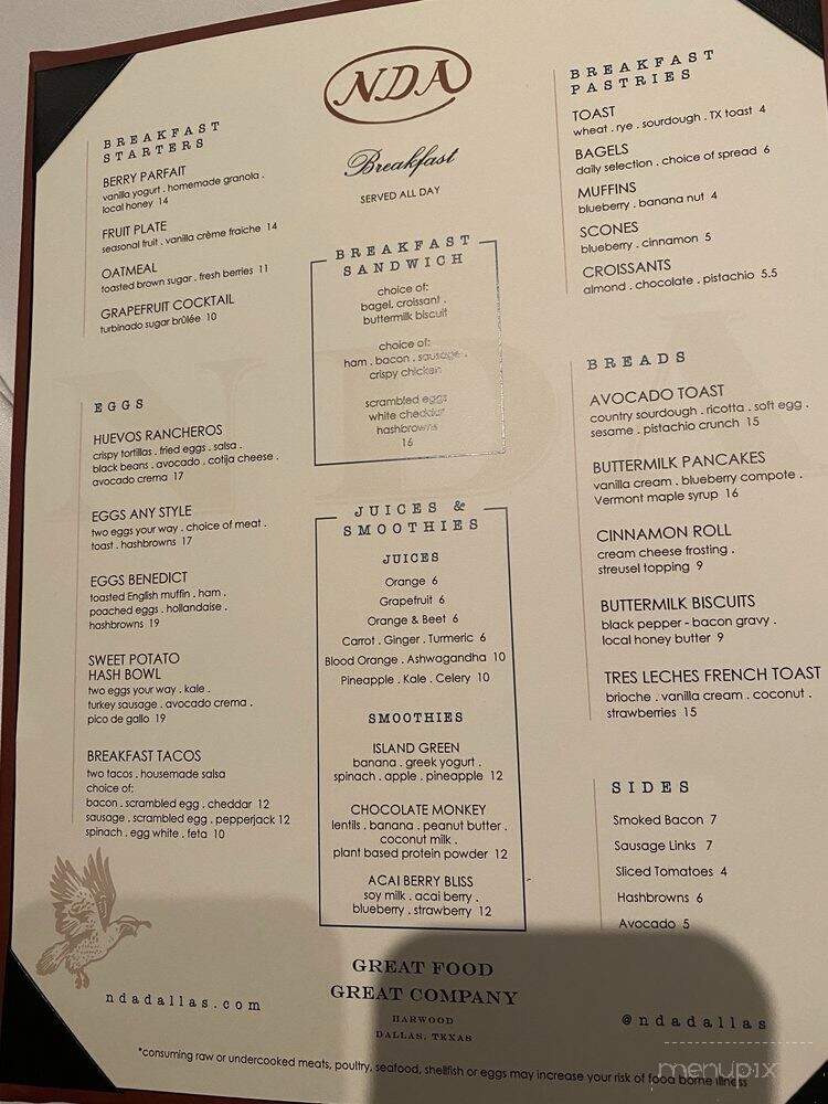 NDA - Dallas, TX menu_pic