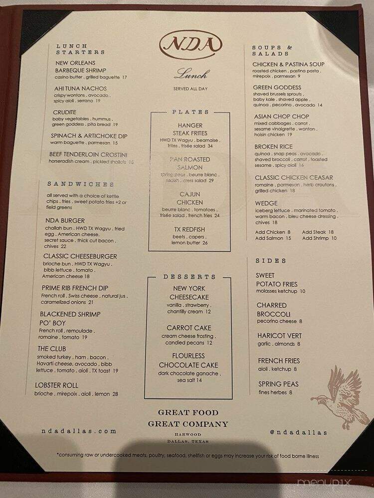 NDA - Dallas, TX menu_pic