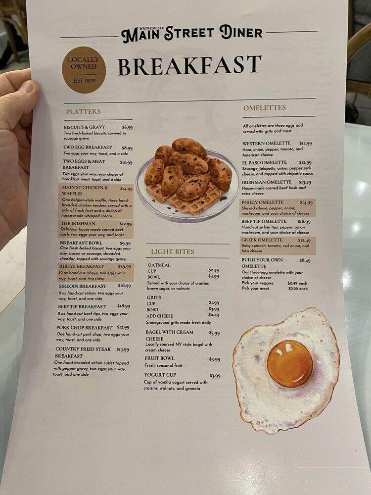 Main Street Diner - Waynesville, NC menu_pic