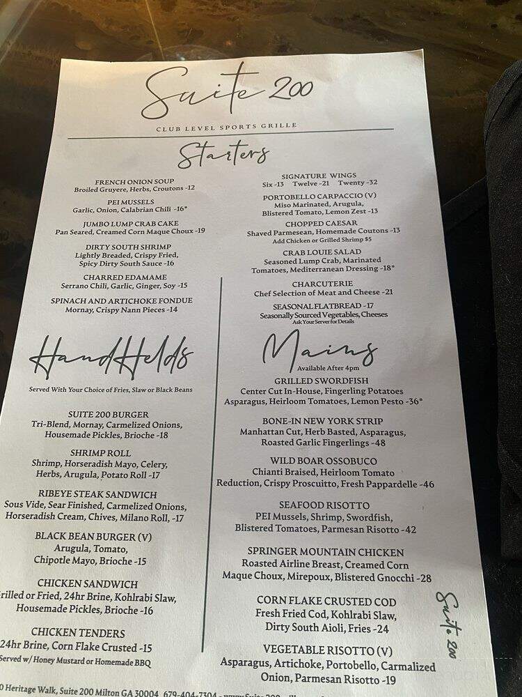 Suite 200 Sports Grille - Milton, GA menu_pic