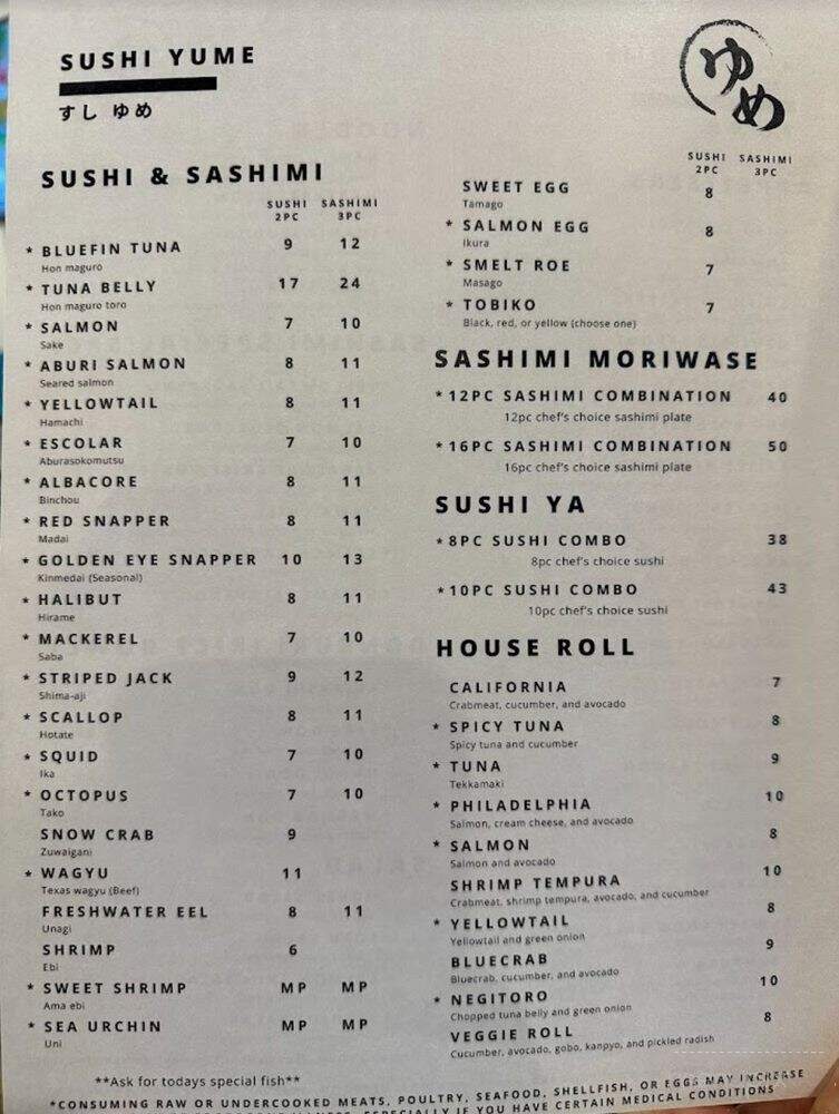Sushi Yume - Round Rock, TX menu_pic
