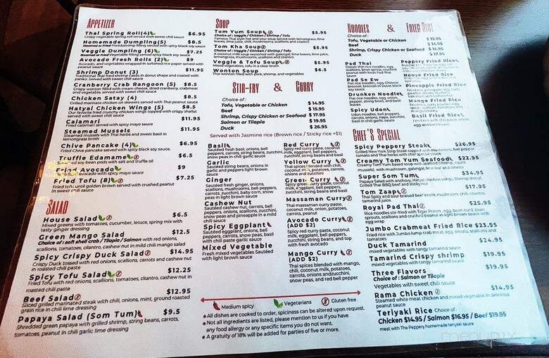 The Peppery Thai Restaurant - Braintree, MA menu_pic
