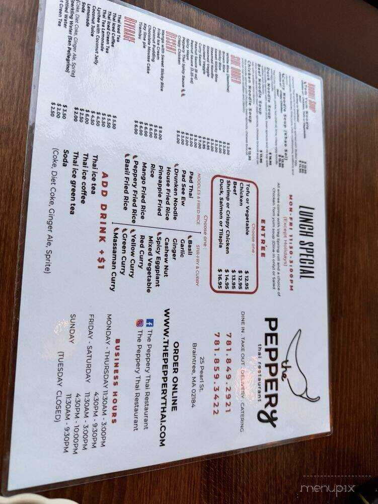 The Peppery Thai Restaurant - Braintree, MA menu_pic
