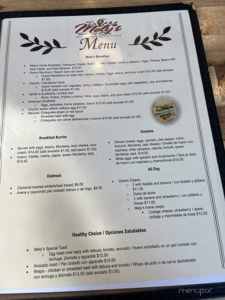 Mely's Restaurant - Pasadena, CA menu_pic