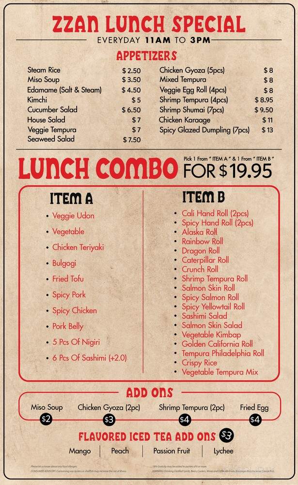 Zzan Sushi & Soju - San Diego, CA menu_pic