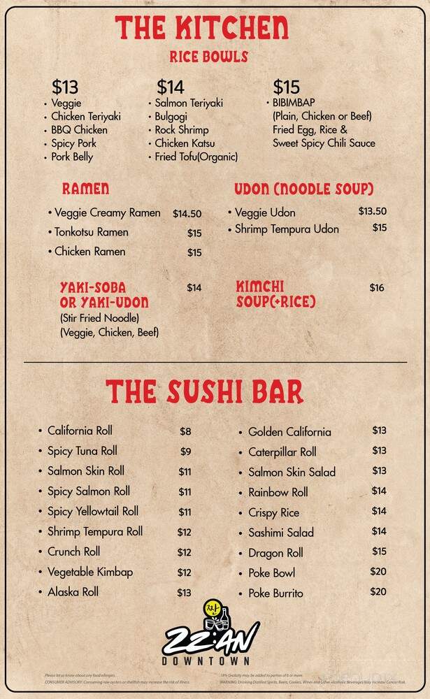 Zzan Sushi & Soju - San Diego, CA menu_pic