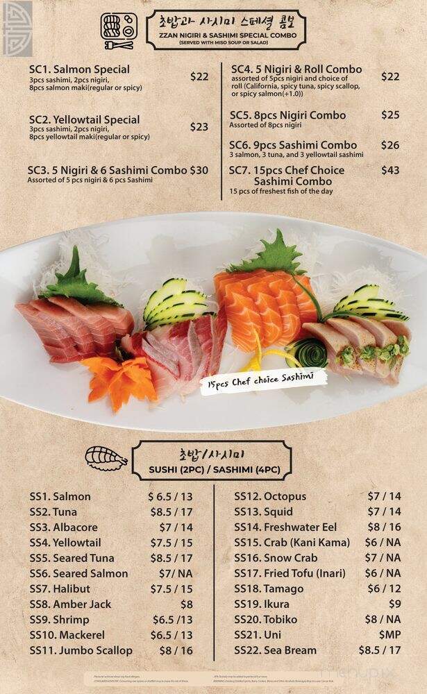 Zzan Sushi & Soju - San Diego, CA menu_pic