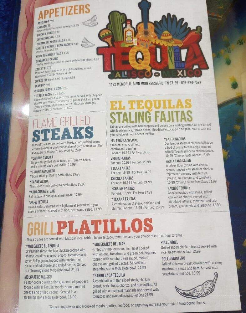 Tequila Mexican Restaurant - Murfreesboro, TN menu_pic